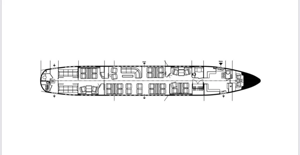 Original supplied cabin drawing for seat-by-seat comparison
